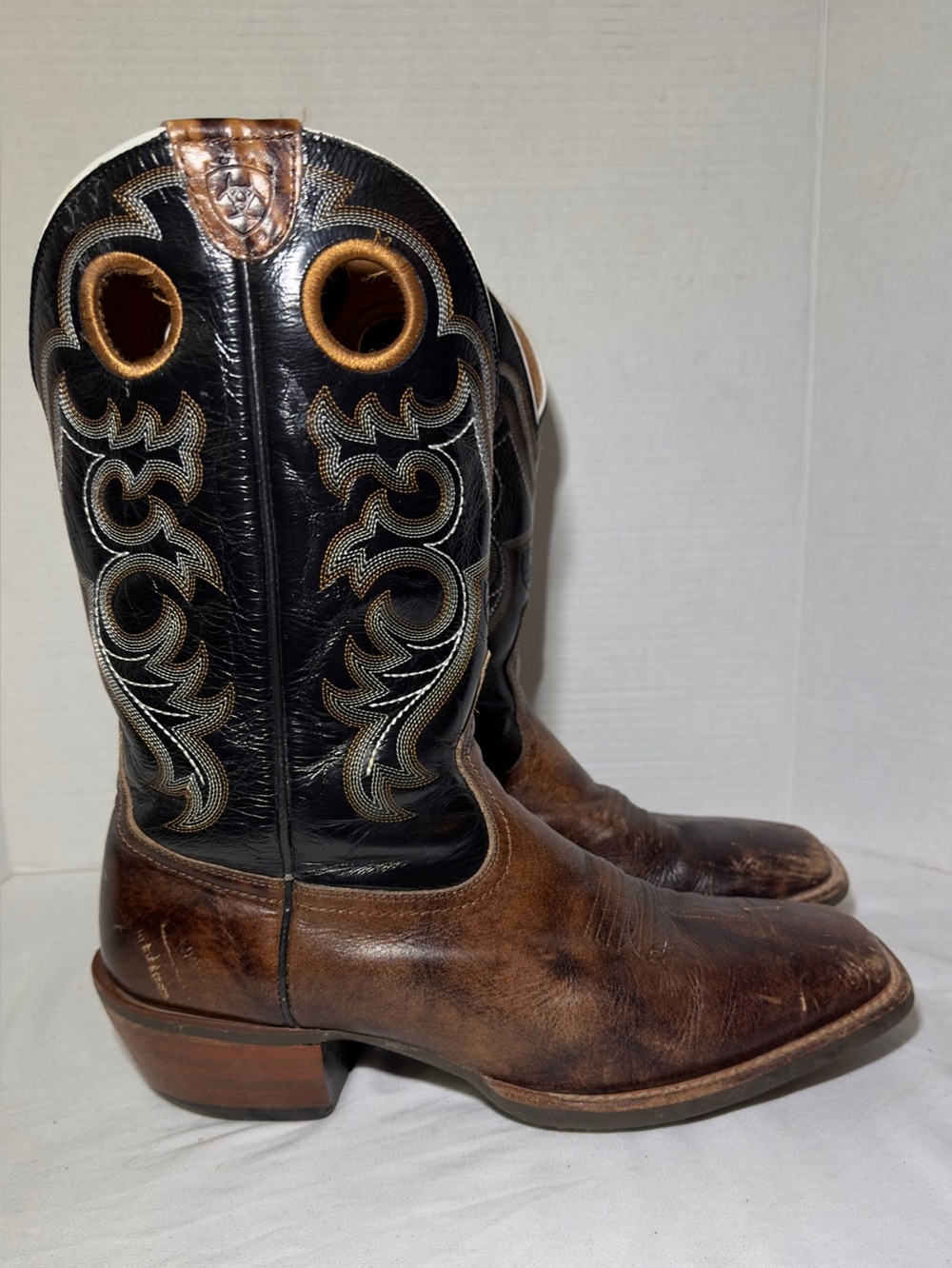 Ariat Crossfire Mens 12D Leather Square Toe Western Cowboy Boots Black Brown